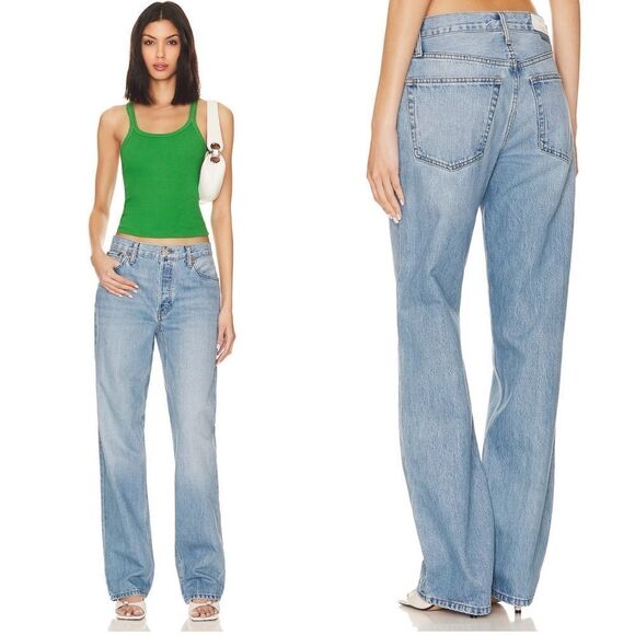 NWT Re/Done Loose Wide Leg  Long Jeans in Wasted Indigo light wash - Picture 1 of 13